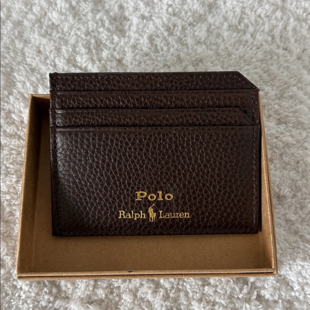 Ralph Lauren Men’s Dark Brown Leather Card Holder with Gold Logo.   NWT